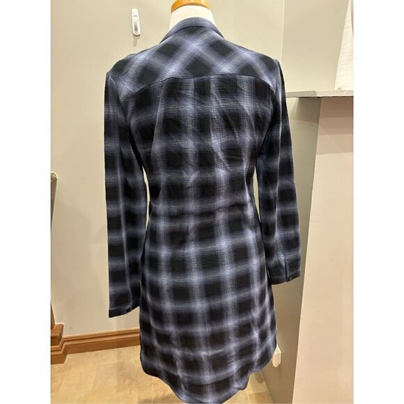 Garnet Hill Gauze Shirtdress 2 EUC navy plaid long sleeve organic cotton button - Picture 3 of 10
